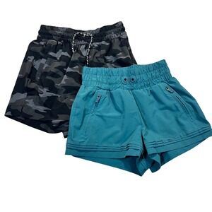 Athleta Girl Shorts Lot of 2 Camo Grey Teal Blue Active Gym Size M 8-10